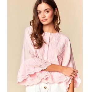 Rareraw Pink Ruffle Edge Lace Top